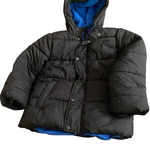 Kids Black Puffer Jacket with Royal Blue Lining